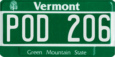 VT license plate POD206