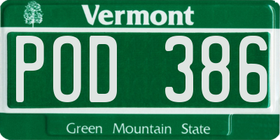 VT license plate POD386