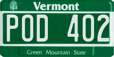 VT license plate POD402