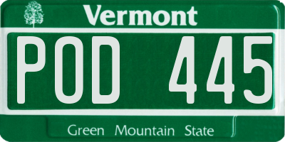 VT license plate POD445