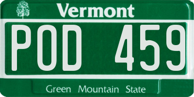 VT license plate POD459