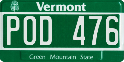 VT license plate POD476