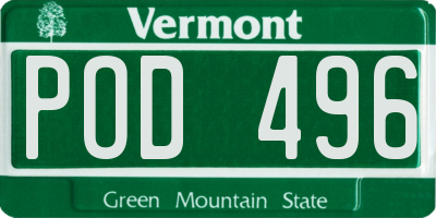 VT license plate POD496