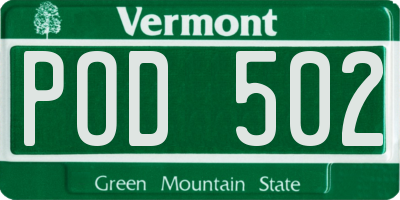 VT license plate POD502