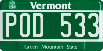 VT license plate POD533