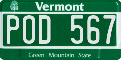 VT license plate POD567