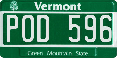 VT license plate POD596