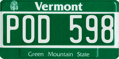 VT license plate POD598