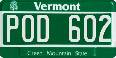 VT license plate POD602