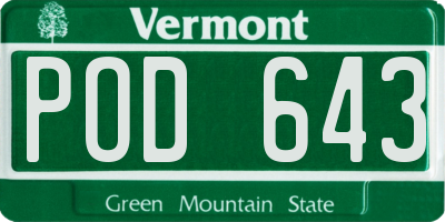 VT license plate POD643