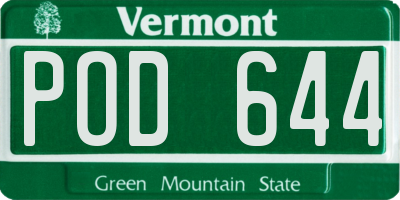 VT license plate POD644