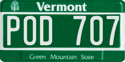 VT license plate POD707