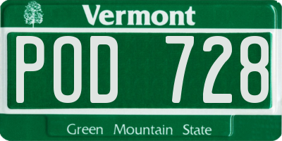 VT license plate POD728