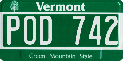 VT license plate POD742