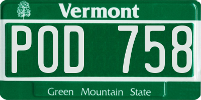 VT license plate POD758