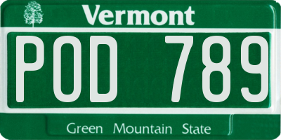 VT license plate POD789