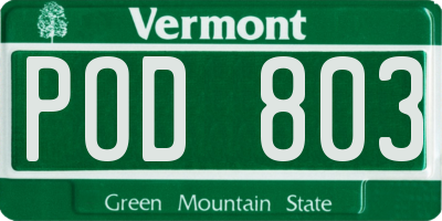 VT license plate POD803