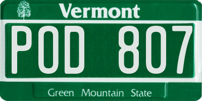 VT license plate POD807