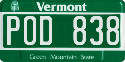 VT license plate POD838