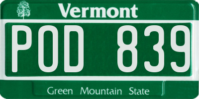 VT license plate POD839