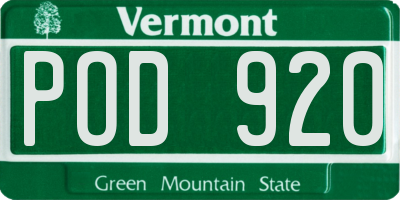 VT license plate POD920