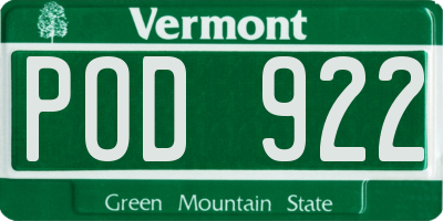 VT license plate POD922