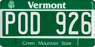 VT license plate POD926