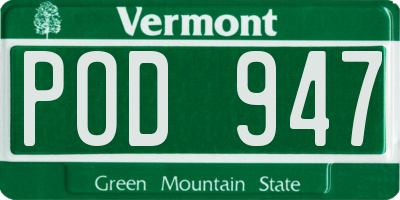 VT license plate POD947