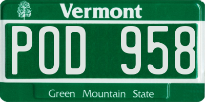 VT license plate POD958