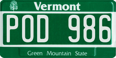 VT license plate POD986