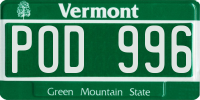 VT license plate POD996
