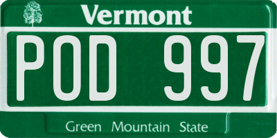 VT license plate POD997