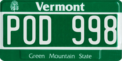 VT license plate POD998