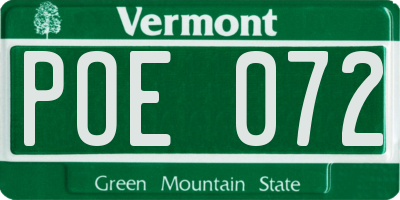 VT license plate POE072