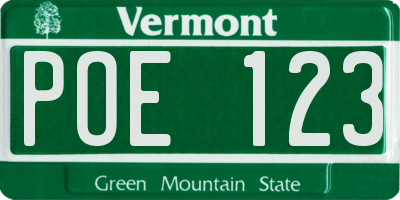 VT license plate POE123