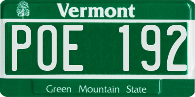 VT license plate POE192