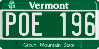 VT license plate POE196