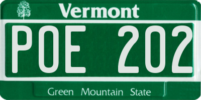 VT license plate POE202