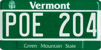 VT license plate POE204