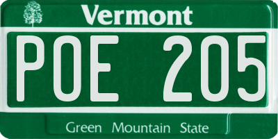 VT license plate POE205
