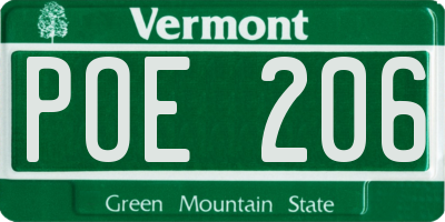 VT license plate POE206