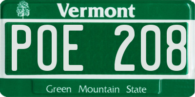 VT license plate POE208