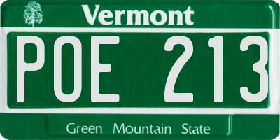 VT license plate POE213