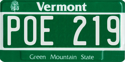 VT license plate POE219