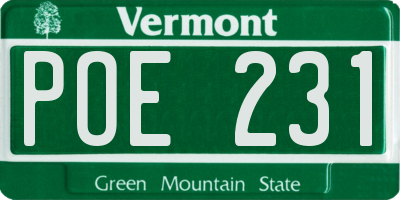VT license plate POE231