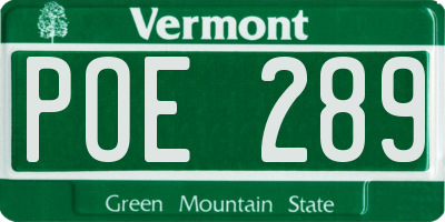 VT license plate POE289
