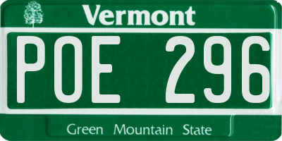 VT license plate POE296