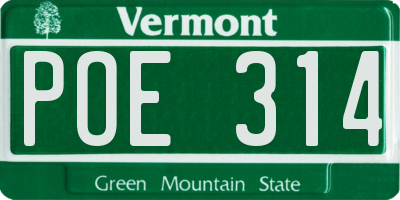 VT license plate POE314