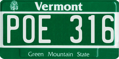 VT license plate POE316