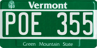 VT license plate POE355